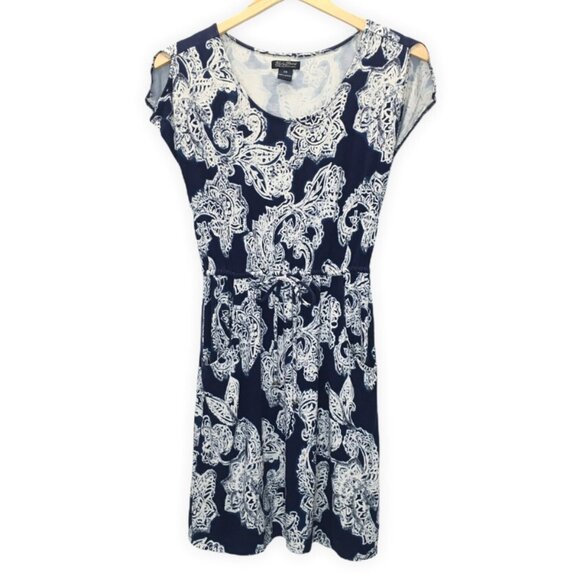 Lucky Brand Dress Women Size XS Holly Hock blue paisley Short Cap Sleeve Casual - Picture 2 of 7